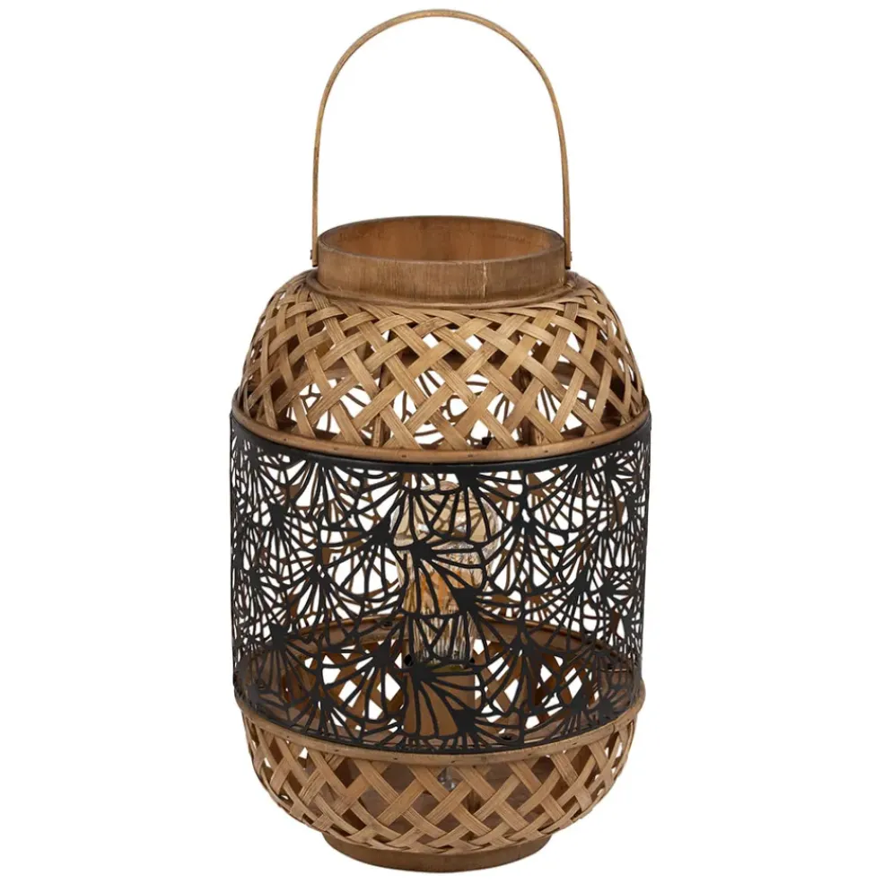 Lampe lanterne en fer et bambou h36.5cm noir et doré - flaural