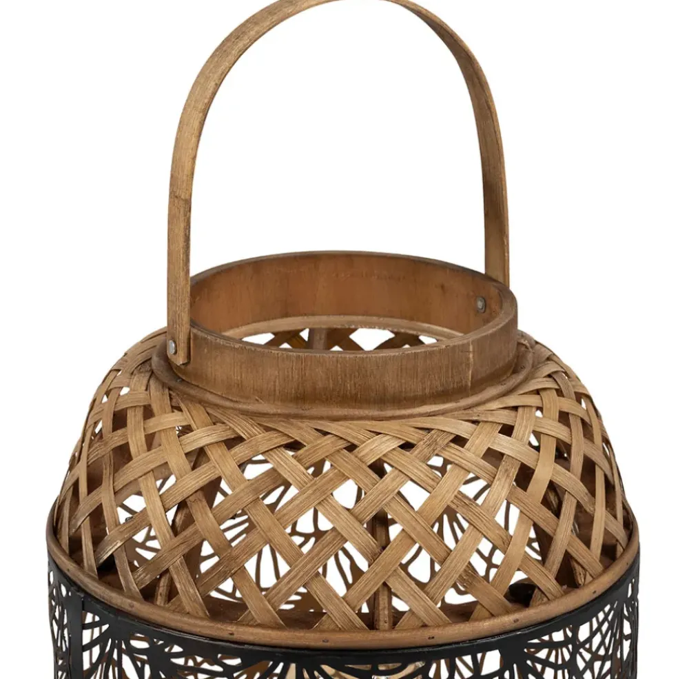 Lampe lanterne en fer et bambou h36.5cm noir et doré - flaural