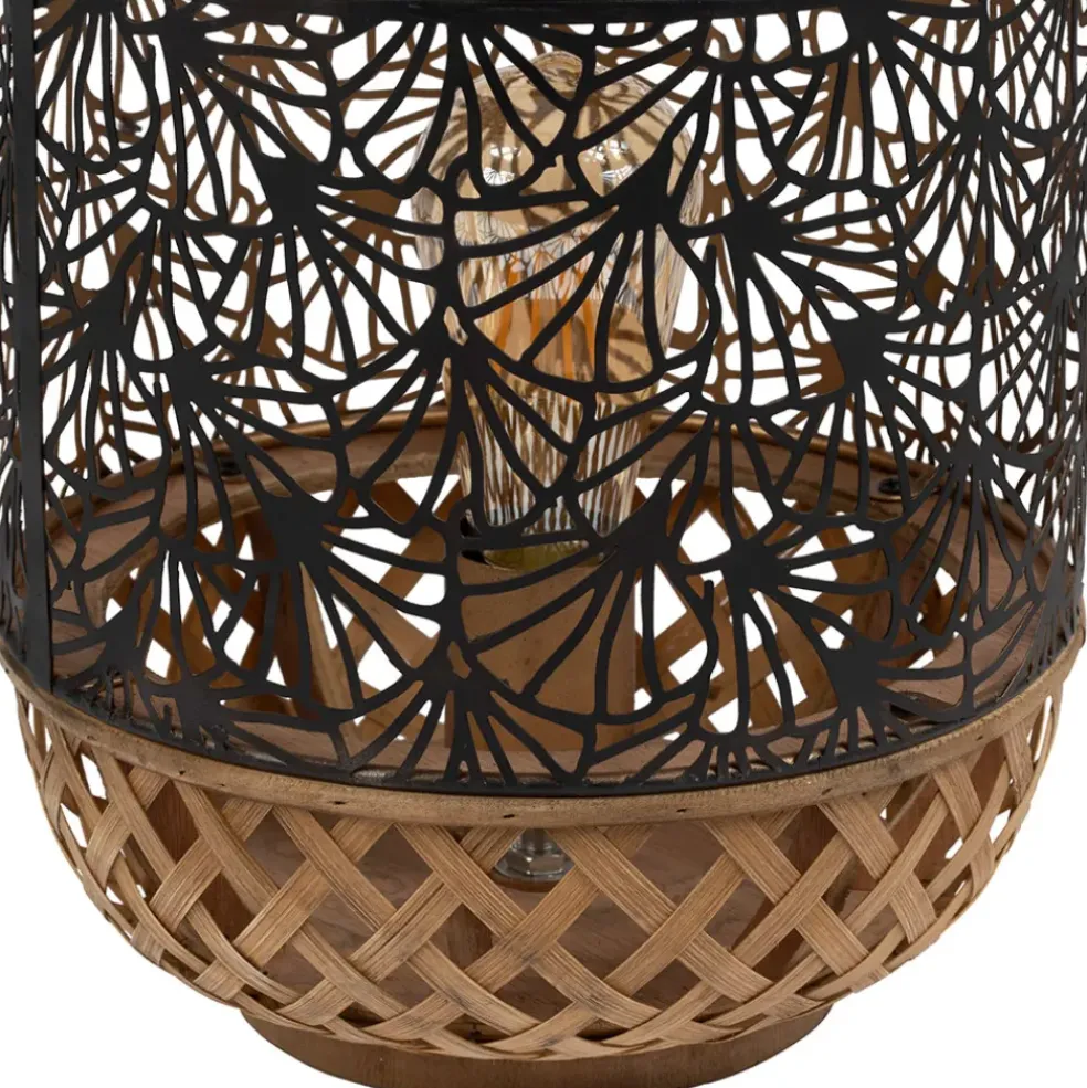 Lampe lanterne en fer et bambou h36.5cm noir et doré - flaural