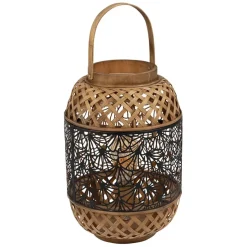 Lampe lanterne en fer et bambou h36.5cm noir et doré - flaural
