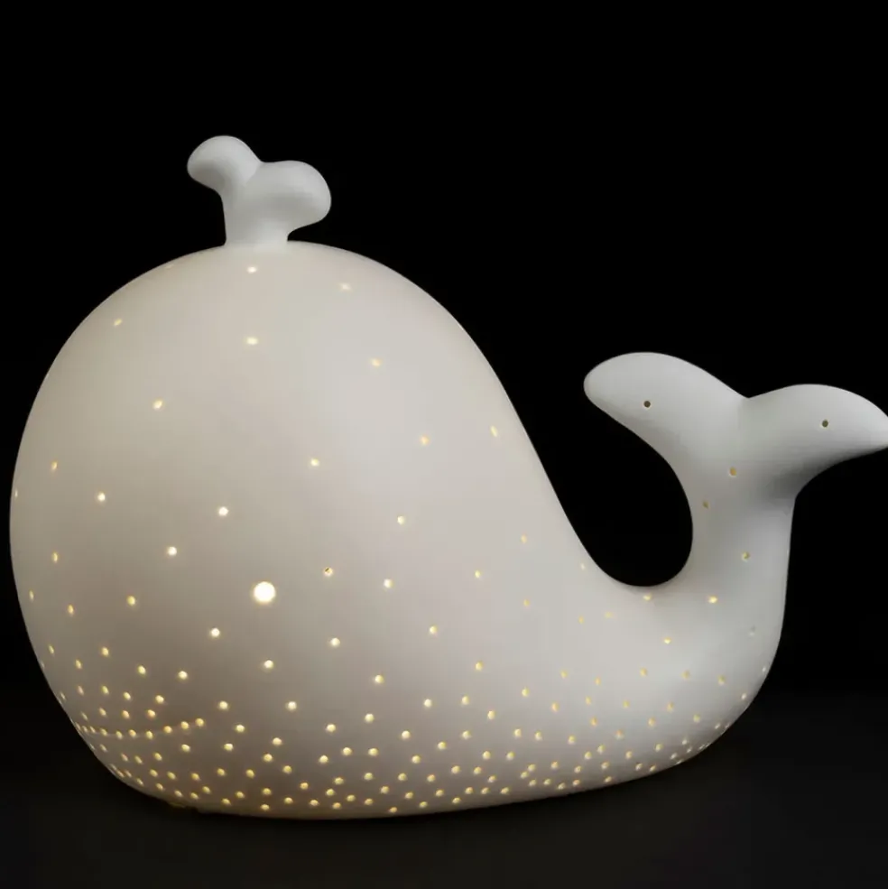 Lampe led baleine en porcelaine blanc h16cm