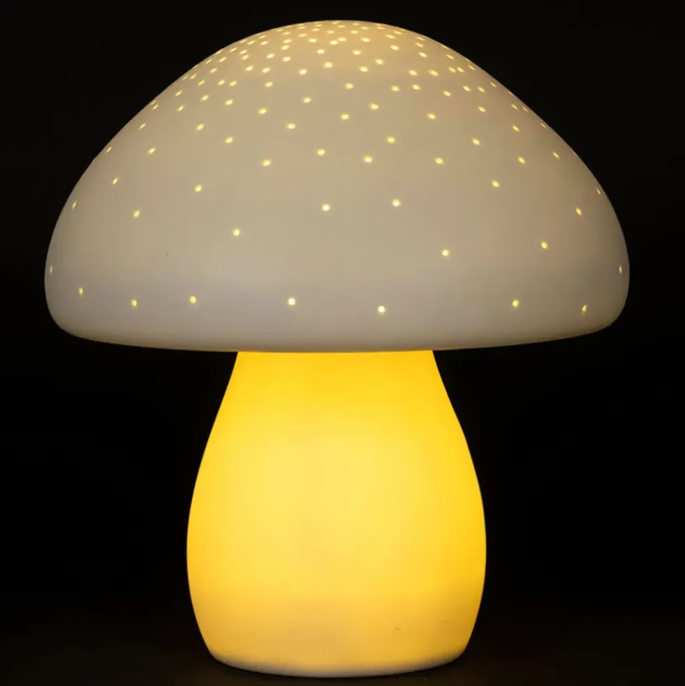 Lampe led champignon en porcelaine blanc h22cm - Champignon