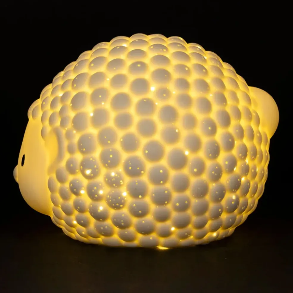 Lampe led hérisson en porcelaine blanc h12cm - Hérisson