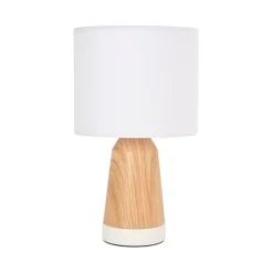 Lampe touch métal effet bois et coton blanc h33cm - Baltik