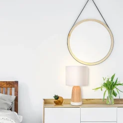 Lampe touch métal effet bois et coton blanc h33cm - Baltik