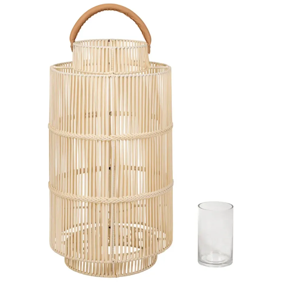 Lanterne en fer et osier blanc h75cm - Pasil