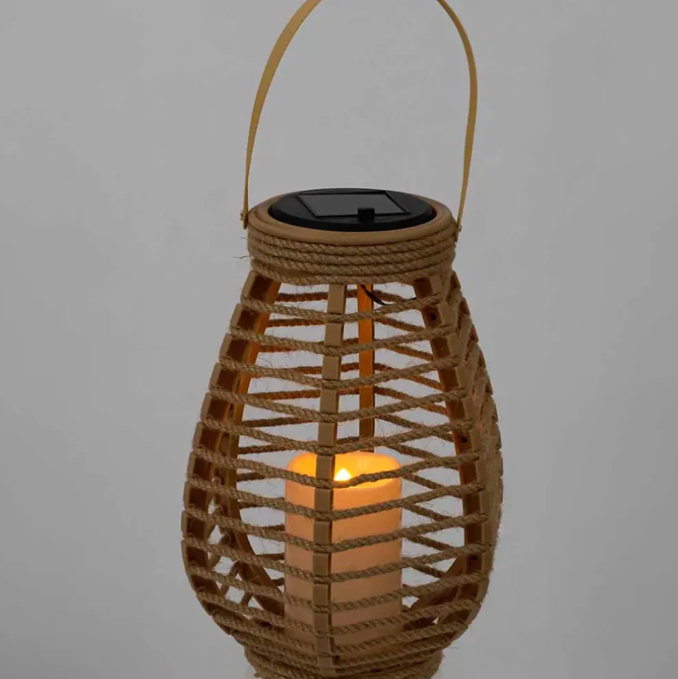 Lanterne solaire effet bougie naturel h26cm