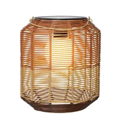 Lanterne solaire en résine tressée brun h28cm