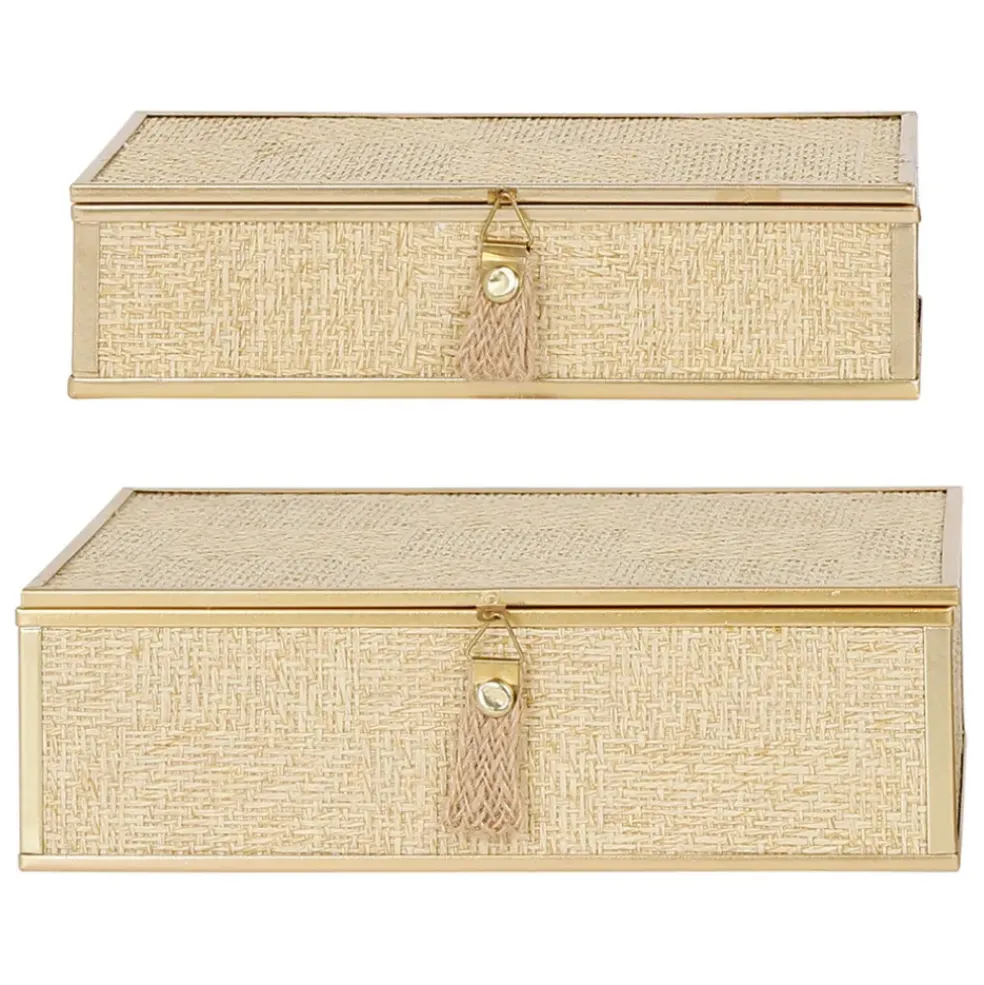 Lot de 2 boites en verre et papier doré - Tulum