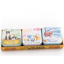 Lot de 3 boîtes métal avec savons 100g