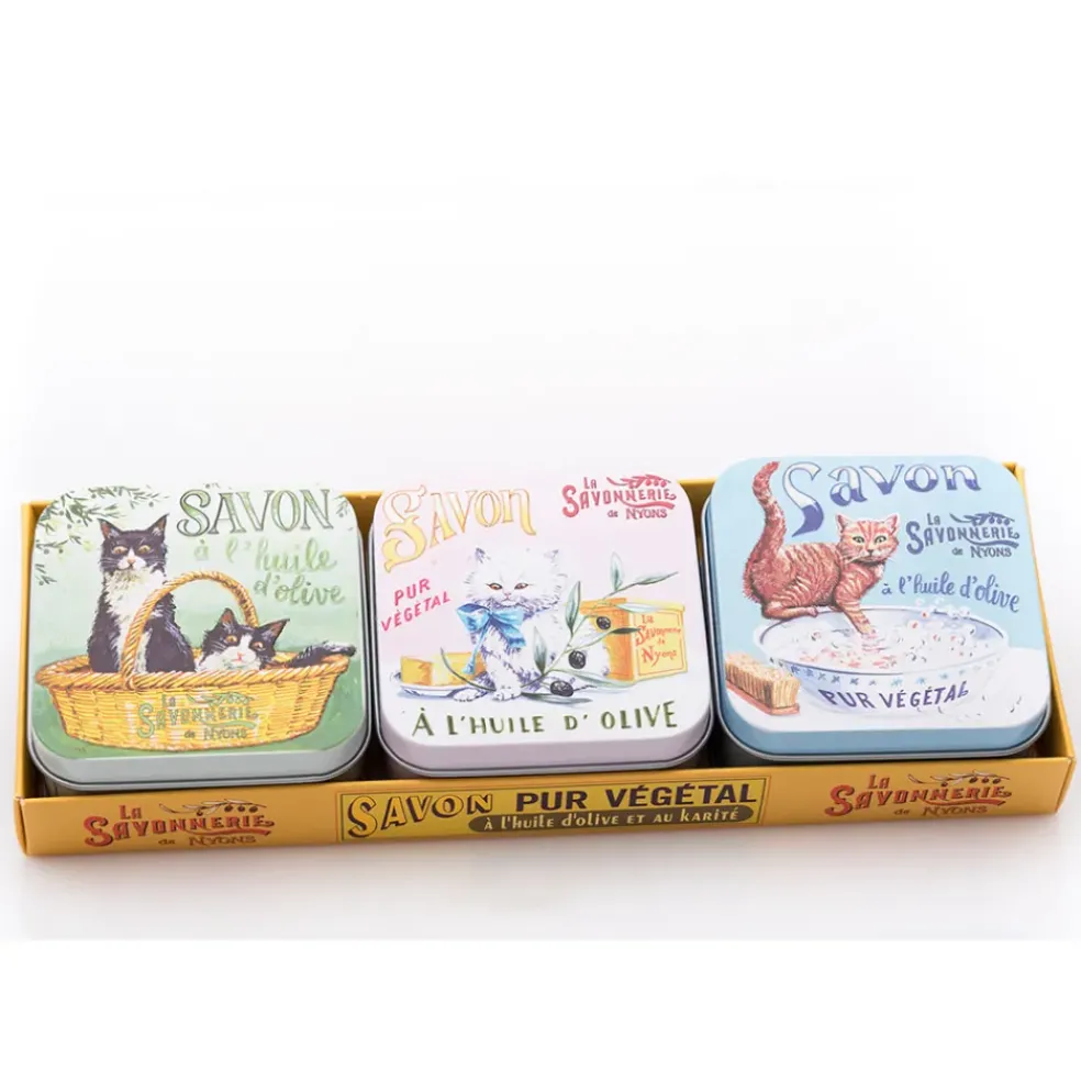 Lot de 3 boîtes métal avec savons 100g