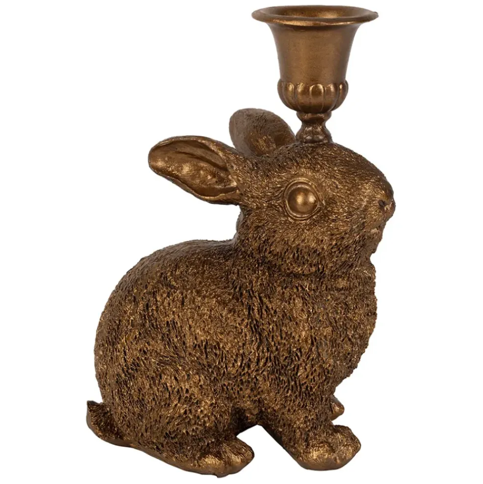 Lot de 2 bougeoirs lapin en poudre de pierre et fer mordoré - Floreal