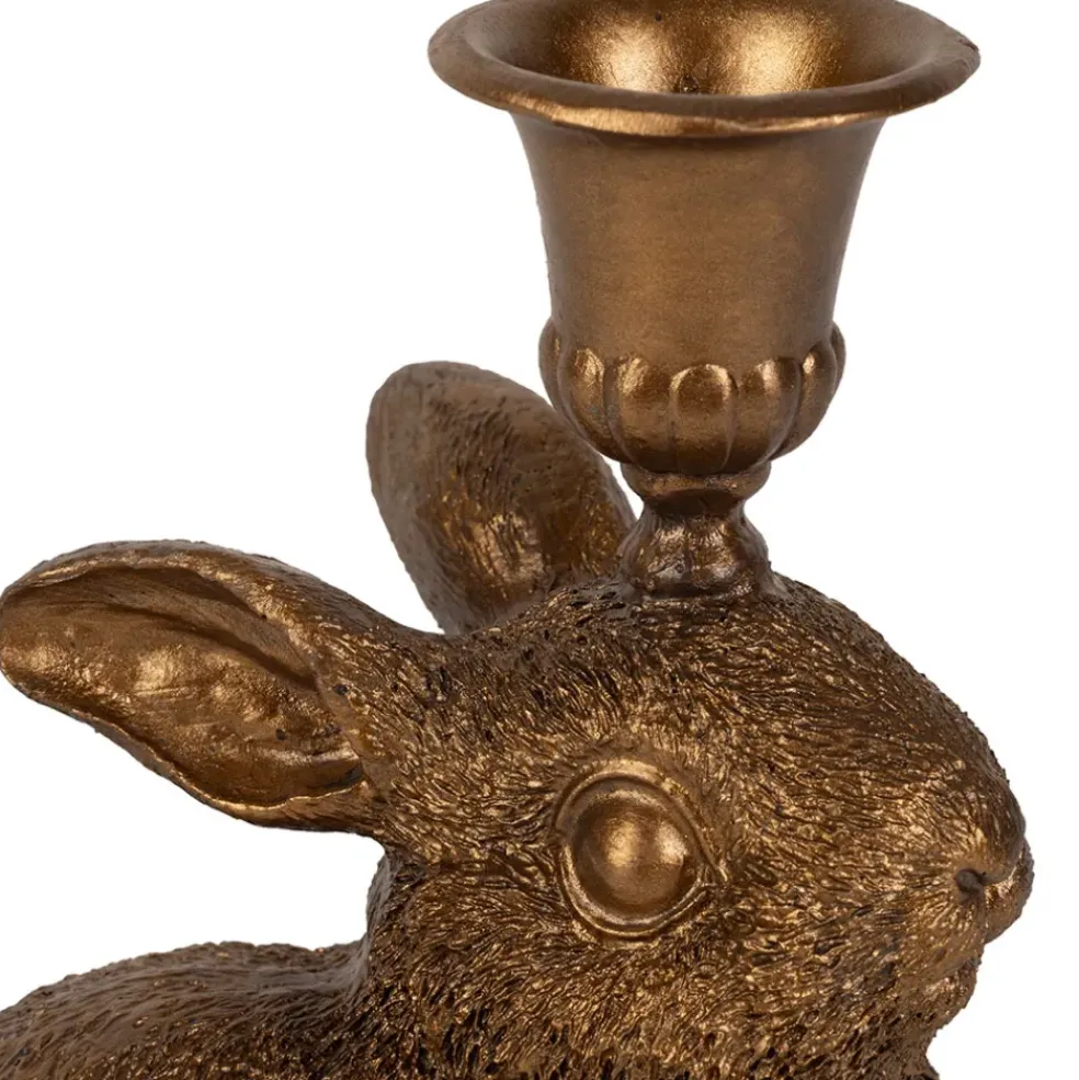 Lot de 2 bougeoirs lapin en poudre de pierre et fer mordoré - Floreal