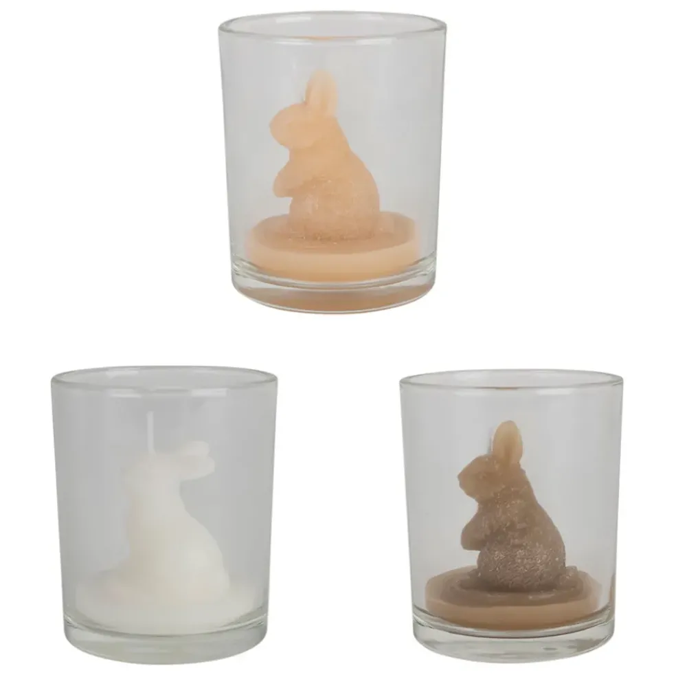 Lot de 3 bougies lapin blanc beige et marron 2h - Floreal