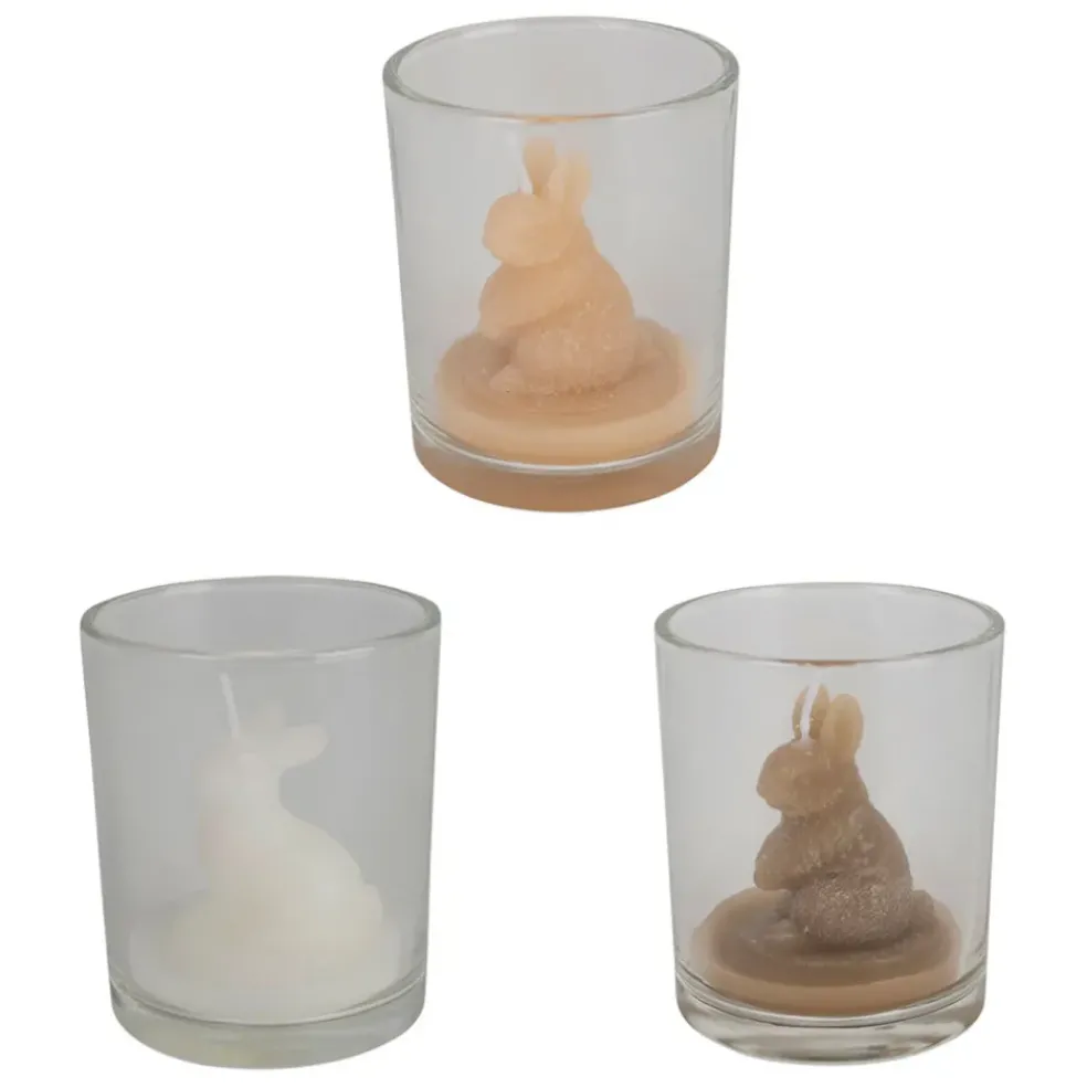 Lot de 3 bougies lapin blanc beige et marron 2h - Floreal