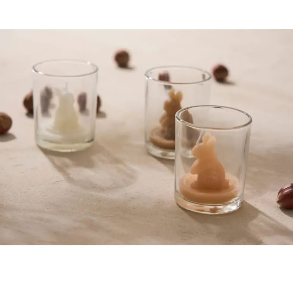 Lot de 3 bougies lapin blanc beige et marron 2h - Floreal