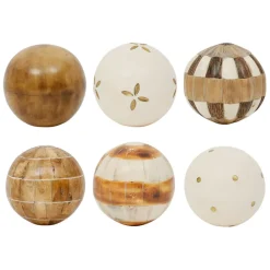 Lot de 6 boules décoratives en résine brun et ivoire d10cm - Karumba