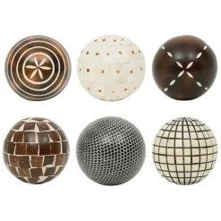 Lot de 6 boules décoratives en résine brun et blanc d10cm - Komati