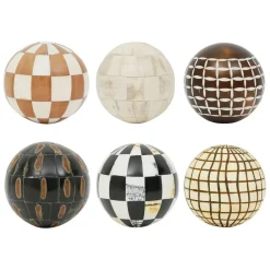 Lot de 6 boules décoratives en résine brun et ivoire - Sumba