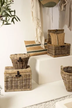 Lot de 2 coffres gigognes en rotin grisé - Java