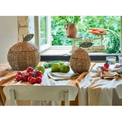 Lot de 2 corbeille pommes en jonc de mer naturel et vert - Les Fruits