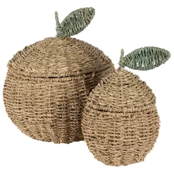 Lot de 2 corbeille pommes en jonc de mer naturel et vert - Les Fruits