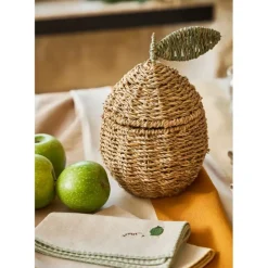 Lot de 2 corbeille pommes en jonc de mer naturel et vert - Les Fruits
