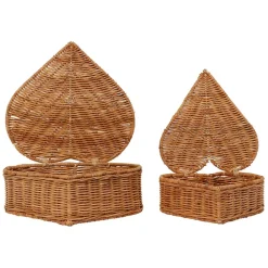 Lot de 2 corbeilles coeur avec couvercle en rotin naturel - Fantine