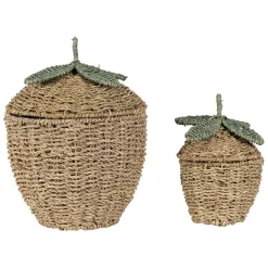 Lot de 2 corbeilles fraise en jonc de mer naturel et vert - Les Fruits