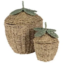 Lot de 2 corbeilles fraise en jonc de mer naturel et vert - Les Fruits