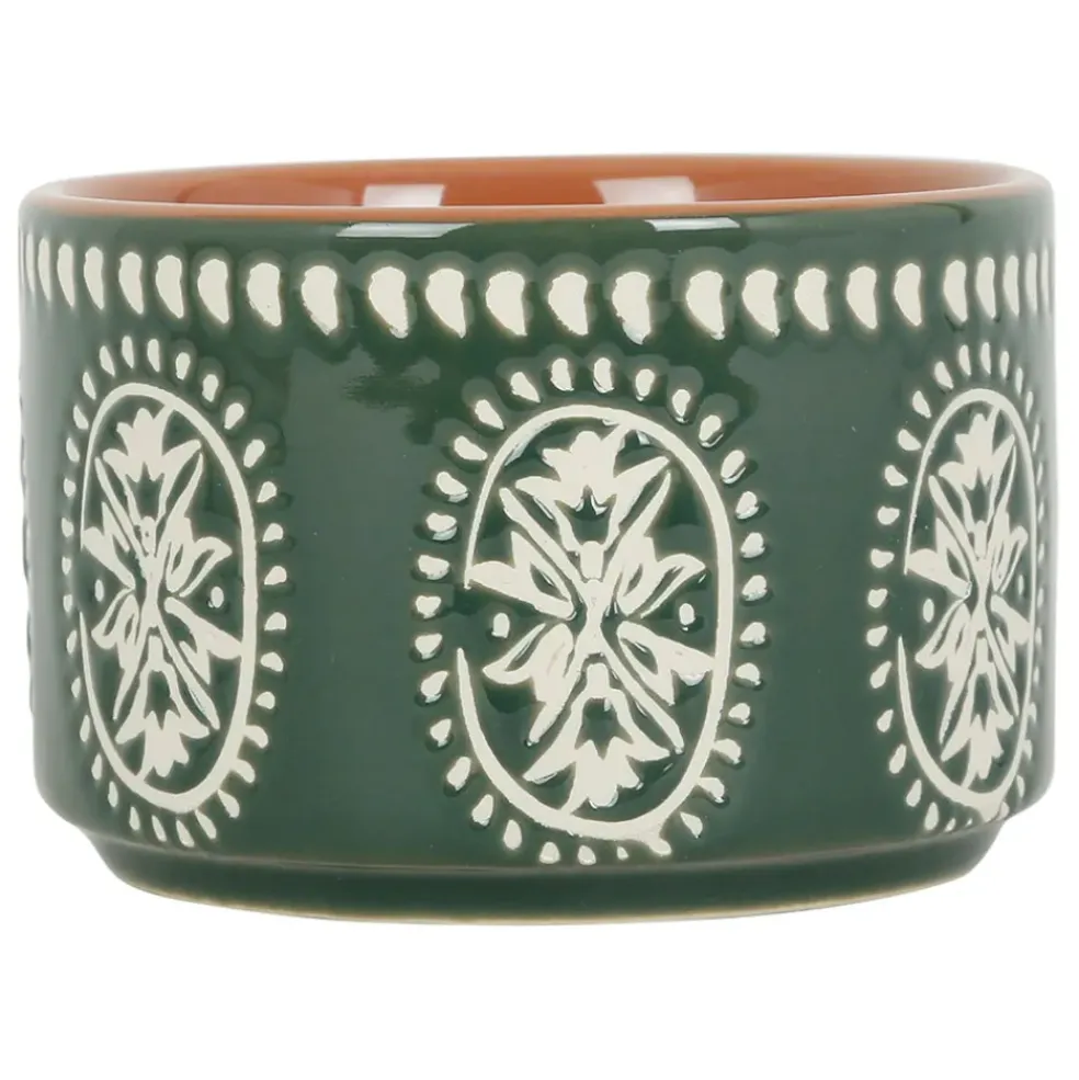 Lot de 3 coupelles en grès et plateau terracotta, vert et blanc - romance vegetal