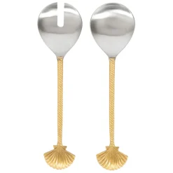 Lot de 2 couverts de salade en inox et laiton doré - Coquillage