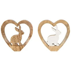Lot de 2 Lapins cœur en manguier naturel et blanc - Floréal