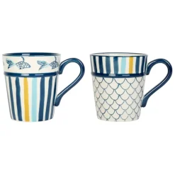 Lot de 2 mugs en grès bleu marine - un été à la mer