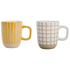 Lot de 2 mugs en grès jaune et blanc - courba
