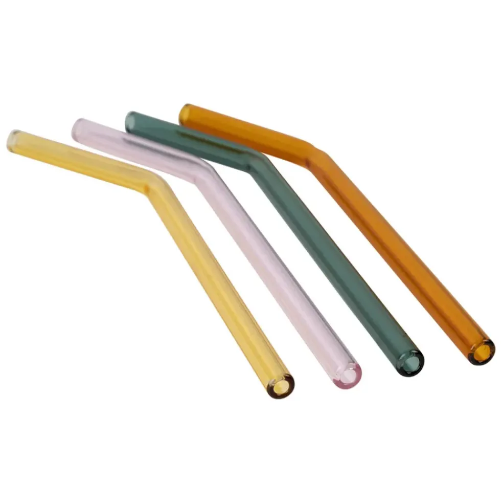 Lot de 4 pailles en verre borosilicate multicolore h19cm - Funny
