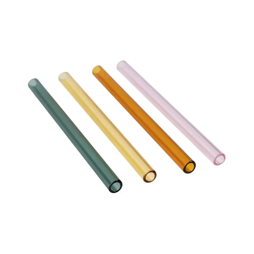 Lot de 4 pailles en verre borosilicate multicolore h14cm - Funny