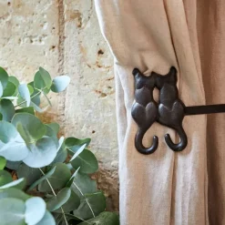 Lot de 2 paires d'embrasse chat accessoire rideau en fonte brun