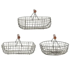 Lot de 3 paniers en fer avec anse en bois naturel