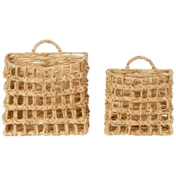 Lot de 2 paniers en jacynthe d'eau et fer naturel - Famille