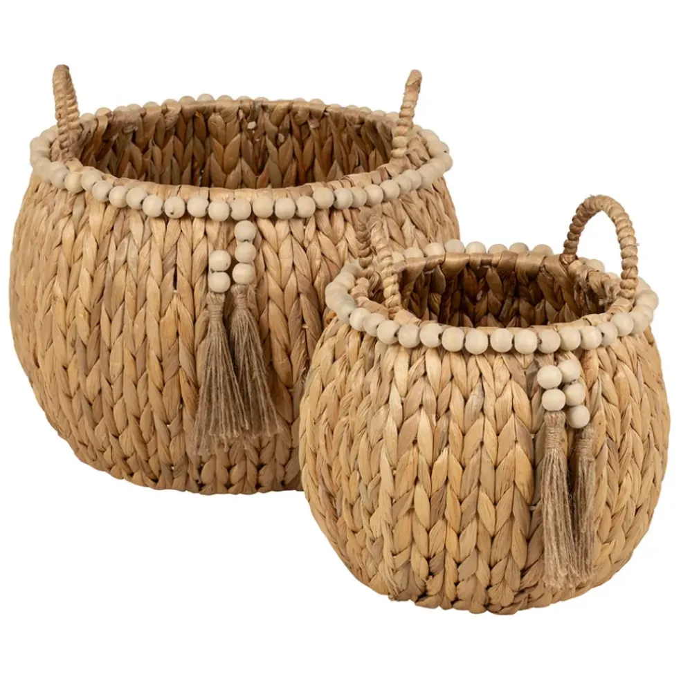 Lot de 2 paniers en Jacynthe d'eau et fer naturel - Eté A La Mer