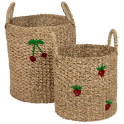 Lot de 2 paniers en jonc de mer naturel et cerise rouge - Les Fruits