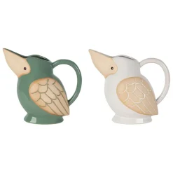 Lot de 2 pichets oiseau en grès blanc et sauge 1L - Calao