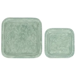 Lot de 2 plateaux carré en fer émaillé sauge - Baroque