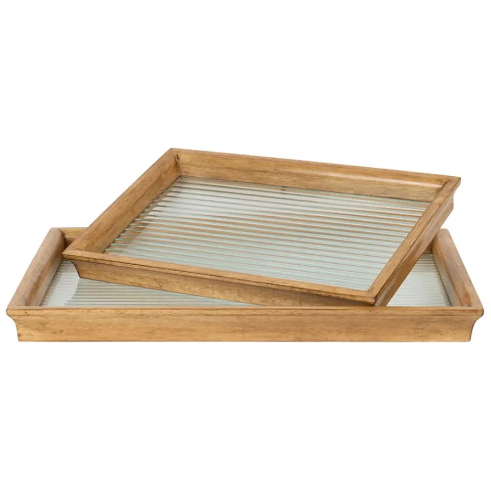 Lot de 2 plateaux en bois et verre naturel - Firmin