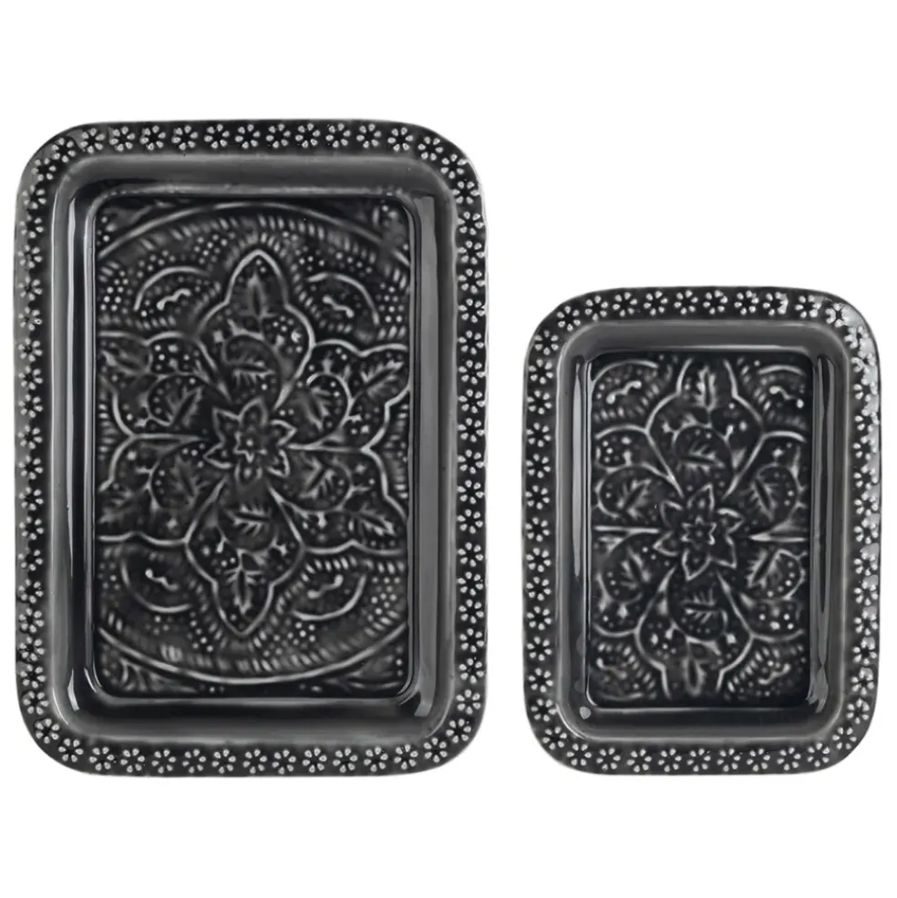 Lot de 2 plateaux en fer anthracite - Arabise