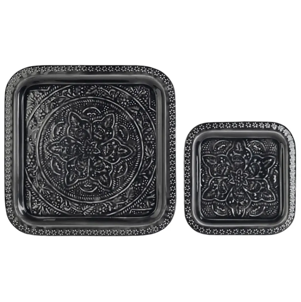 Lot de 2 plateaux en fer anthracite 41x41cm - Arabise