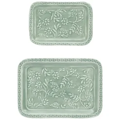 Lot de 2 plateaux en fer émaillé sauge - Baroque