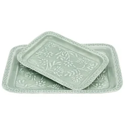 Lot de 2 plateaux en fer émaillé sauge - Baroque