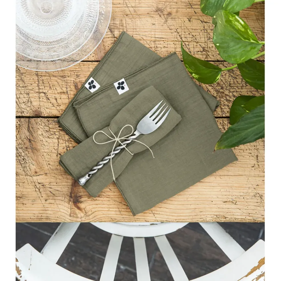 Lot de 3 serviettes de table romarin en gaze de coton 40x40cm - Gaia